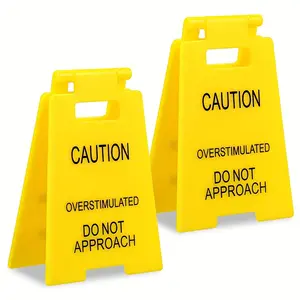 2pcs Caution: Overstimulated Office Desk Sign, Office Desk Decoration, Novelty Desk Decor, 3D Printing Desktop Accessories, Office Prank Gift, Suitable for Colleagues for Christmas, Halloween Decorations Home Decor
