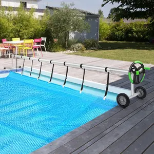 【Summervibes】Ubesgoo 18FT Pool Cover Reel Set, Solar Cover Aluminum Roller With Rubber Wheels For Inground Outdoor Swimming Pools, Adjustable Above Ground Pool Blanket Reels, Black & Green