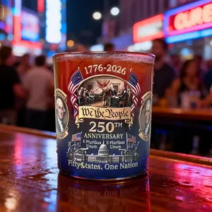 Handmade Glass Bottle for Whiskey Bourbon Alcohol Display, Patriotic Collectible Gift for Home Bar Anniversary Independence Day