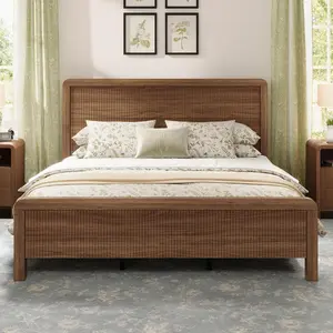 [DealsForYouDays][Summerwins] AMERLIFE Wood Bed Frame with Headboard & Footboard, Modern Fluted Wooden Platform Bed Frame with Rounded Safety Edges, Wood Slat Support, No Box Spring Needed, Easy Assembly