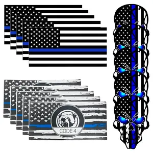 DEWEST Reflective Decal with Back TheBlue Line Lives Matter Flag CarSticker for Truck, Code 4 Flag for Window Bumper Police Law Enforcement