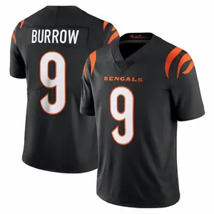 Bengals Joe Burrow#9 Jersey American Football Player Jerseys Classic Sports Short Sleeve Game T-Shirt Black with Orange Accents- Sport Shirt Outfits Gift For Your Boyfriend & Fan Football Black Orange  V-Neck Design