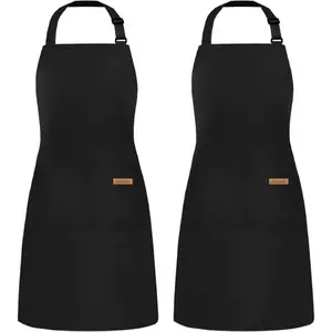 Adults' 2-Pack Black Adjustable Strap Cooking Bib Aprons, Water-Resistant, Wipeable, Washable, Comfortable, Lightweight, 2-Pocket All-Seasons Cleaning Aprons - Ideal Christmas Gift for Kitchen Use (35.8in x 26.8in)