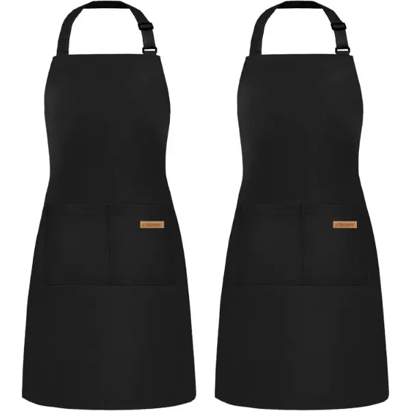 Adults' 2-Pack Black Adjustable Strap Cooking Bib Aprons - Waterproof, Wipeable, Washable, Comfortable, Lightweight, 2-Pocket Home Cleaning Aprons (35.8in x 26.8in) - Ideal Christmas Kitchen Gift, Water Proof, Adjustable Strap Aprons