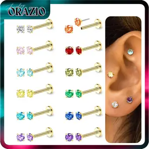 ORAZIO 20G Threadless Flat Back Earrings for Women Men Hypoallergenic Surgical Steel Push in Stud Cartilage Helix Tragus Conch Labret Nostril Piercing Jewelry