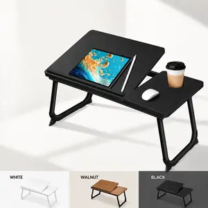 Adjustable Folding Lap Desk for Laptop Writing & Eating, Portable Ergonomic Bed Table Tray with Cup Holder, Multifunctional Lounge Desk for Couch Bed Floor Home Daily Use