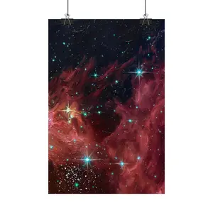 Red Nebula Space Art Satin Poster | Cosmic Stars Wall Decor
