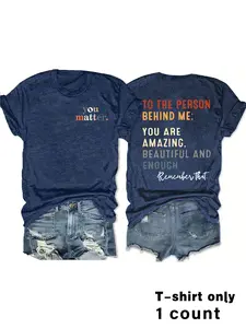 Women's Summer Casual Vintage Style Letter Print Round Neck Short Sleeve T-Shirt, Casual Summer Tops, Lightweight Comfortable Breathable Fitted S-Xxl Womenswear Lady