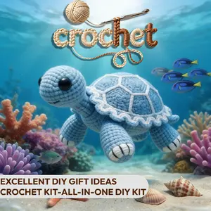 Blue Sea Turtle Crochet Beginner Kit (for Adults) | Adult Easy DIY Craft Gift | Includes Step-by-Step Video Tutorial, Crochet Hooks and Accessories | Cute Animal Doll Crochet Material Pack