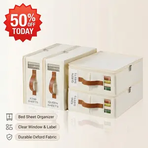 Bed Sheet Organizer with Clear Window & Label Durable Oxford Fabric for Aesthetic Kitchen Utensils Storage