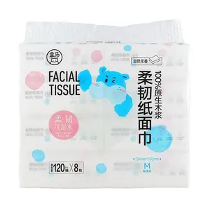 FRESHIPPO 3-Ply Soft Facial Tissues, 120 Tissues per Pack, 8 Packs - Gentle & Absorbent Paper Towels for Everyday Use