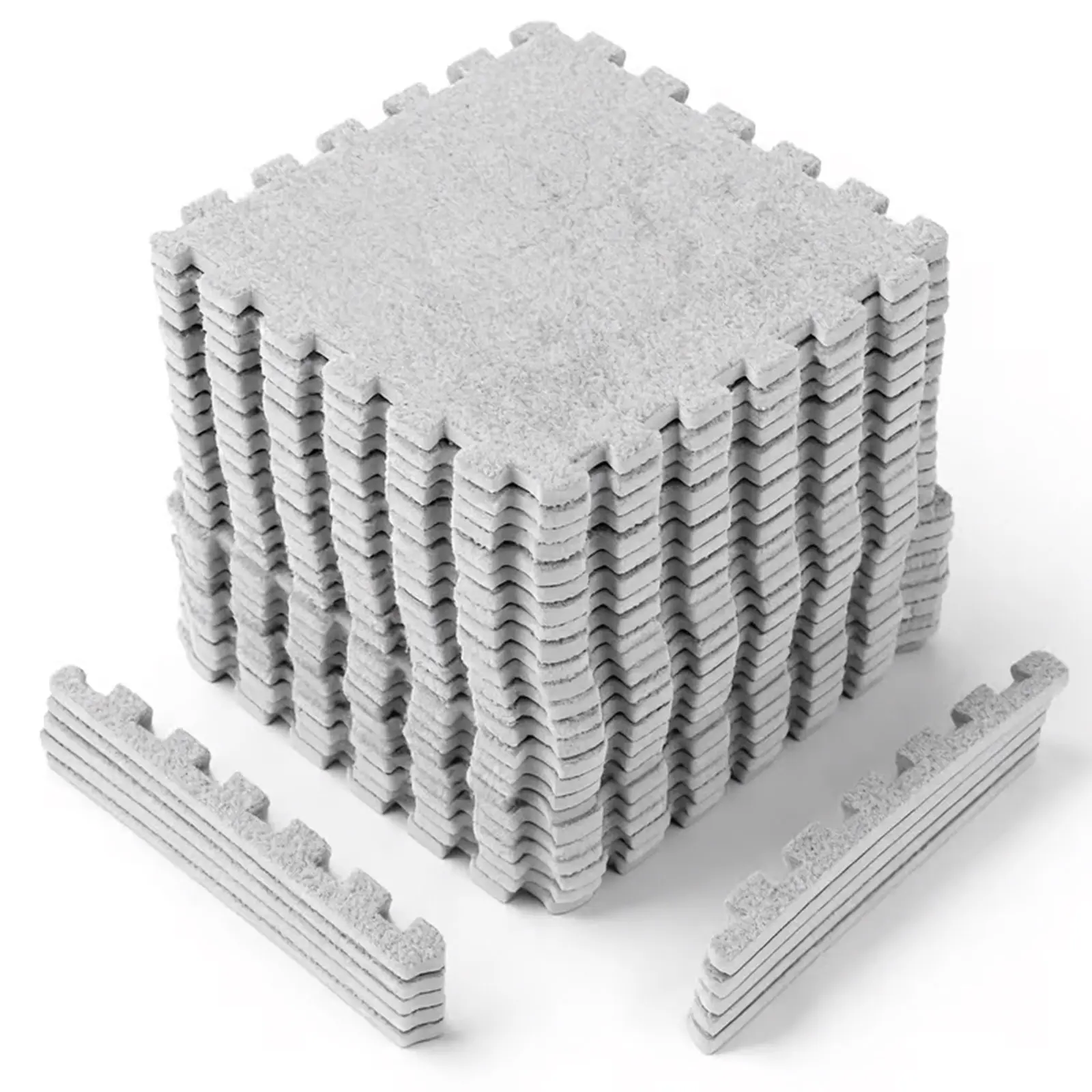 24 Pcs Grey Interlocking Shaggy Soft EVA Foam Carpet Tiles - 23.25 SQ FT Thick Plush Floor-Protecting Mats for Kids’ Room, Home Bedroom (Exercise, Play Use)
