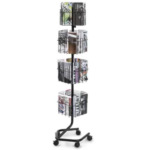 VEVOR Brochure Display Rack, 4-Tier 32 Pockets Rotating Magazine Literature Display Stand for Postcards, 360 Spinning Greeting Cards Rack with 5 Wheels (2 Lockable) for Shop Exhibitions Office