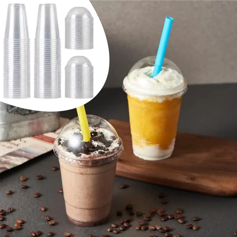 100 Sets 16 oz Clear Plastic Cups with Dome Lids, Disposable Plastic Drinking Parfait Cups for Ice Coffee, Smoothie, Frappuccino, Bubble Boba(Excluding straws)