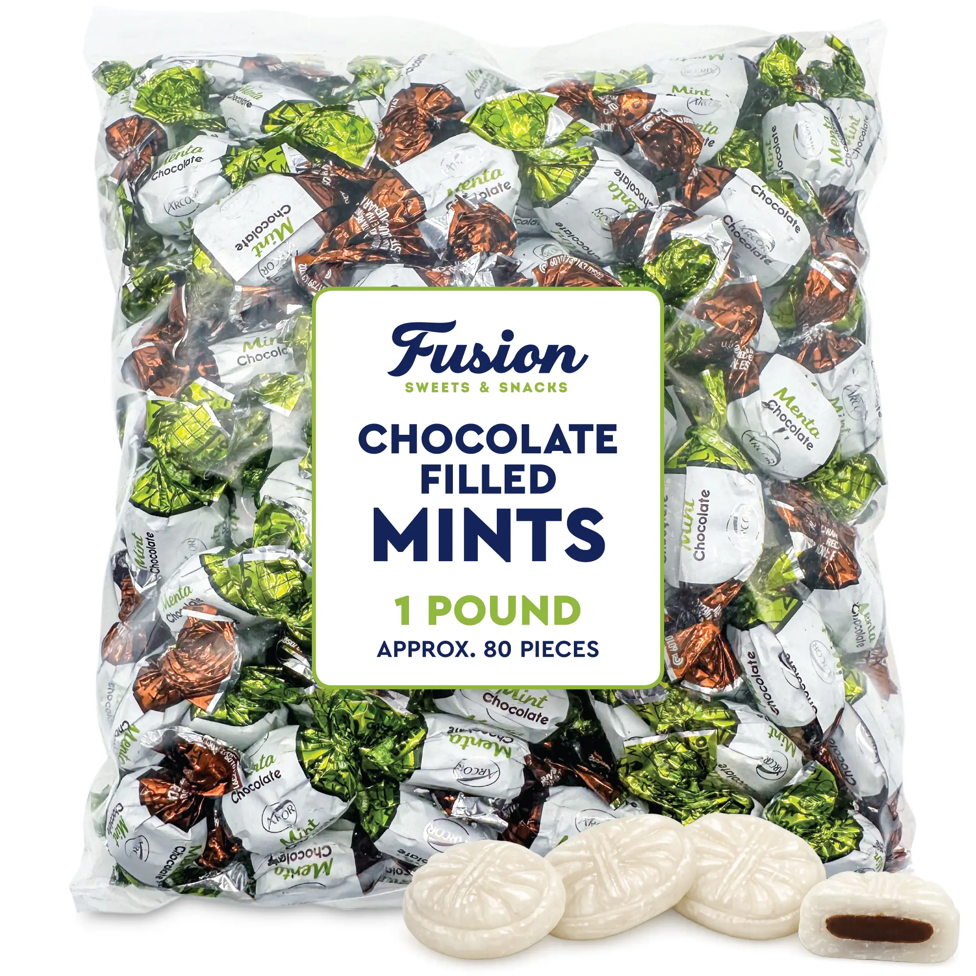 Arcor Chocolate Mints Hard Candy, 1 Pound Bulk Bag, Individually Wrapped | Naturally Flavored Chocolate Mint Filling, Hard Candy Shell, Approx 80 Pieces, Bulk Bag Great For Snacking, Sharing, Gifting