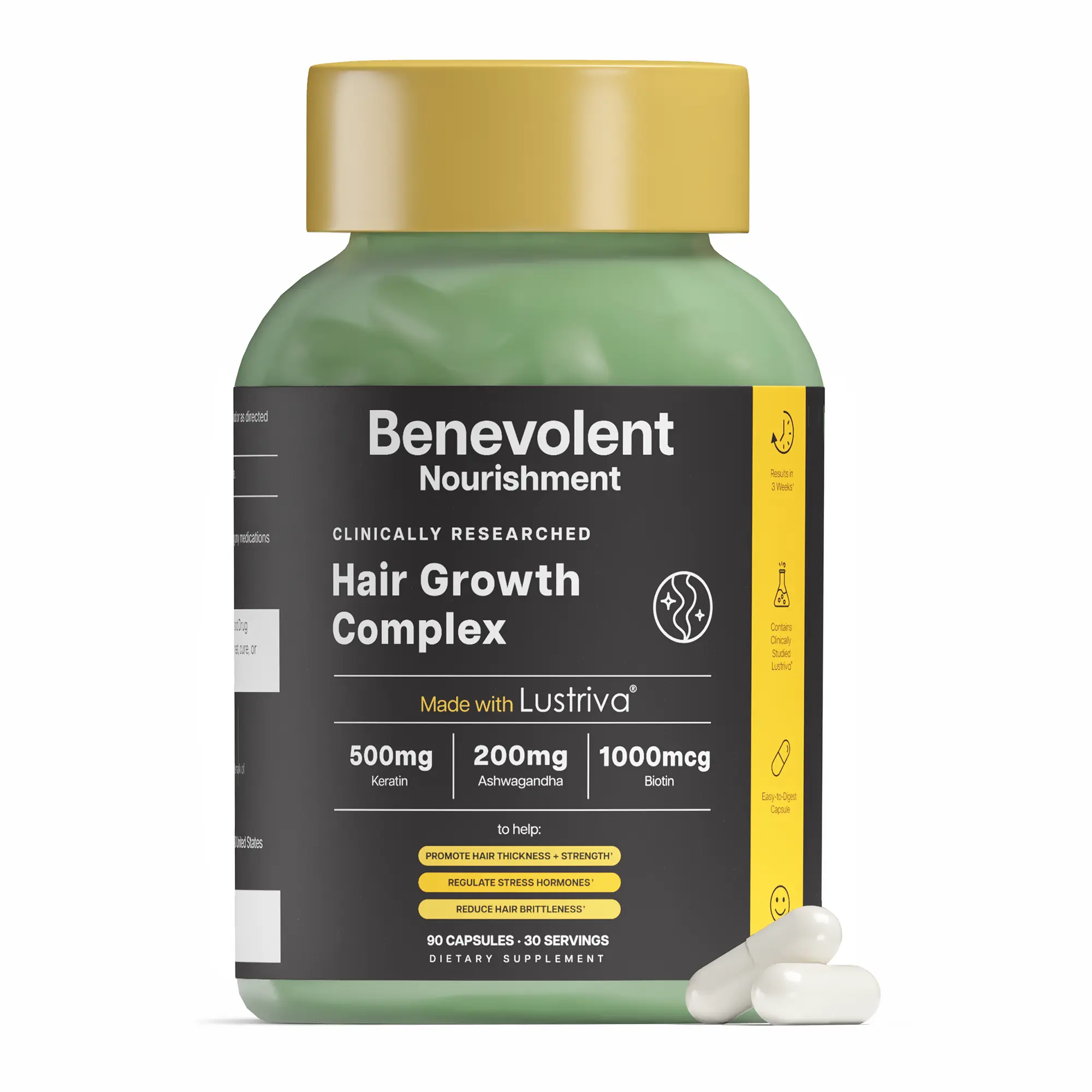 Hair Vitamins with Clinically Studied Lustriva, Biotin & Keratin – Supports Thicker-Looking, Stronger Strands for Women & Men, 90 Capsules