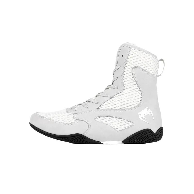 Venum Contender Breathable Men's Boxing Shoes - White/Grey, Closed Toe, Honeycomb Design, Lightweight Mid-Cut Mesh Upper, Fluid Footwork, Enhanced Grip, Training-Ready, Superior Support, Lateral Reinforcement, Fighter Stability