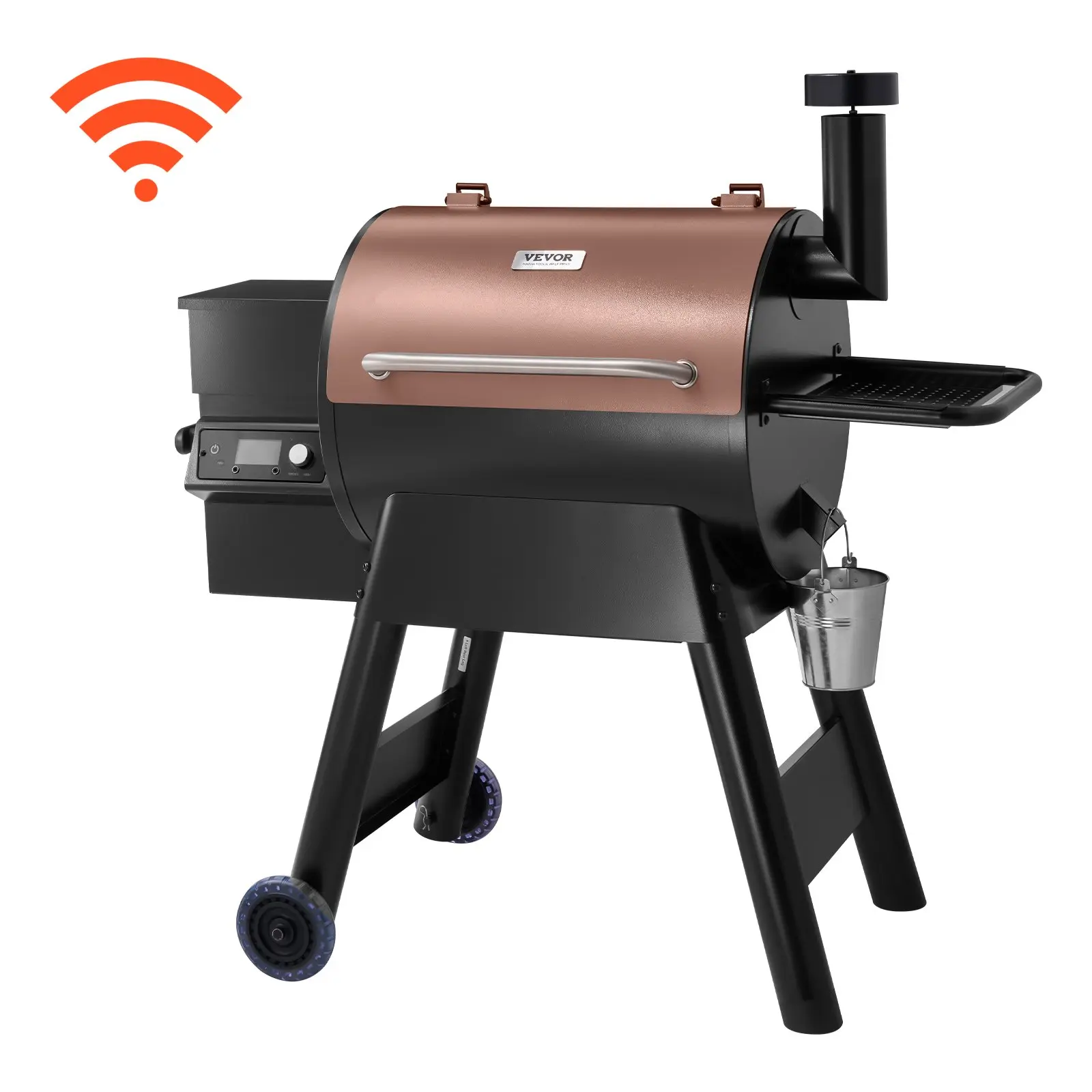【Summerfinds】VEVOR Carbon Steel Wood Pellet BBQ Grill Smoker, 8-in-1 Outdoor Grill with 575 sq in Cook Area, Wi-Fi App Control, LCD Screen Controller, Meat Probe, 500°F Max Temp, 16lb, 49.6x26.6x49 in, Father's Day Pick