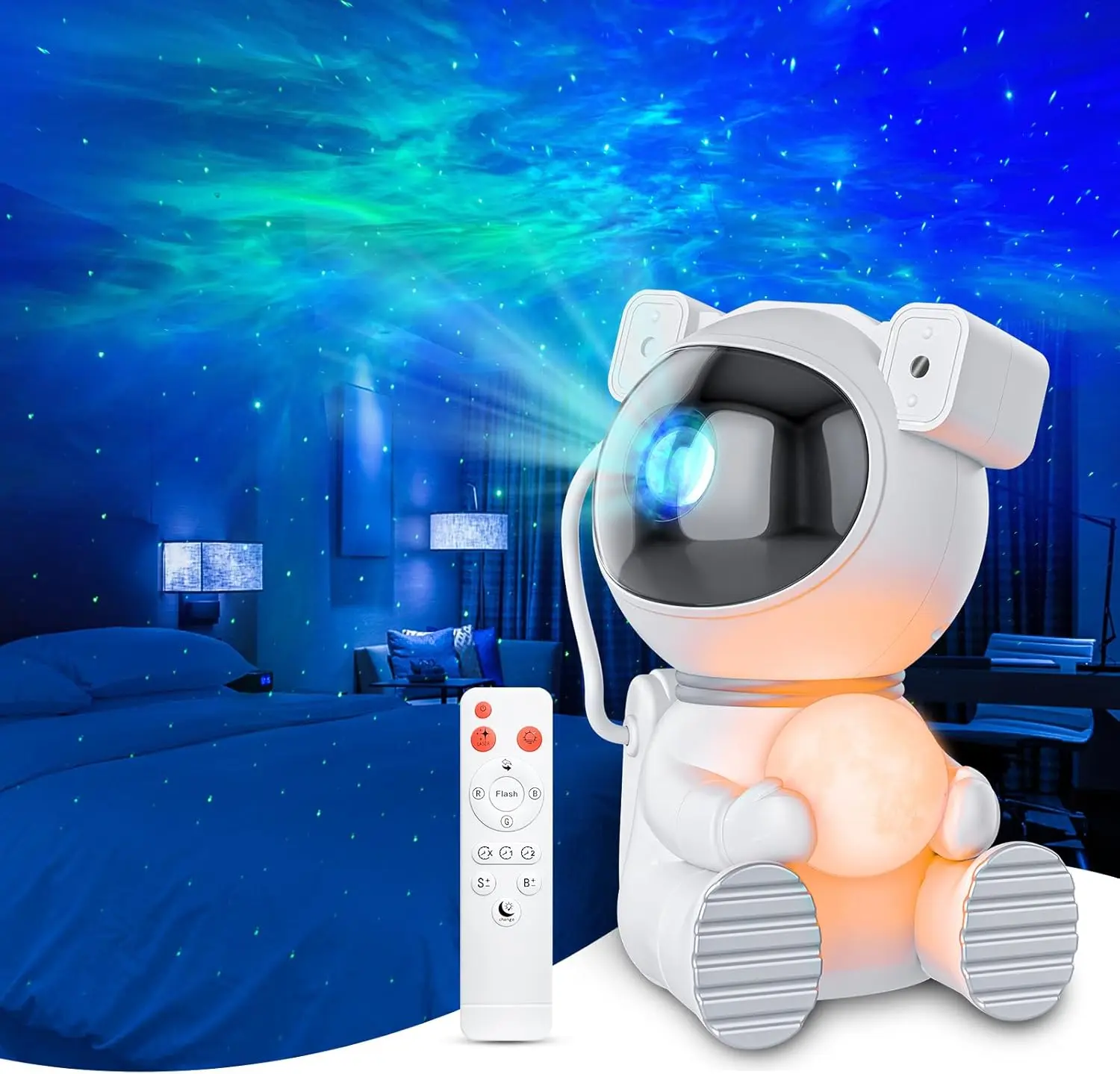 Astronaut Galaxy Projector, Remote & Timer Night Light, White| 360° Head, Auto-Off Timer, Remote Controllable LED Lamp, Dimmable Multi-Color Night Light For Home Decor