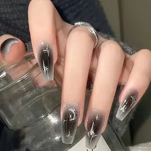 Women's Square Nail Stickers Set, Full Coverage Glitter Design, Includes Jelly Glue & Nail File, Perfect for Parties & Daily Use