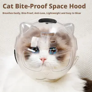 PetBoba Transparent Cat Space Head Cover Elizabeth Collar, Anti-Bite Anti-Scratch Anti-Licking Anti-Fighting Pet Protective Headgear for Bathing & Nail Trimming