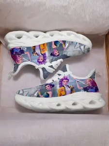 Kids K-Pop Hunter Girl Bottom Ice World Crystal Print Casual Sports Shoes, Breathable Textile Upper, Unisex, All Seasons, Sports Training Shoes