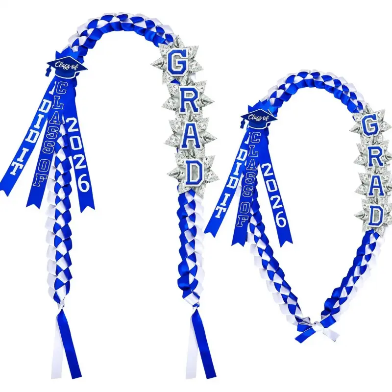 Graduation Leis for Class of 2026, 63-in Handmade Double Braided Ribbon, Unisex DIY Money Holder with 5 Decor Pieces Including 'I DID IT'