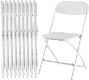 Simple Deluxe Plastic Stackable Folding Chairs with Metal Frame, 330lb Capacity, Black & White 4/6/10-Pack Commercial/Office Reception Chairs for Indoor Outdoor Campfire/BBQ Party