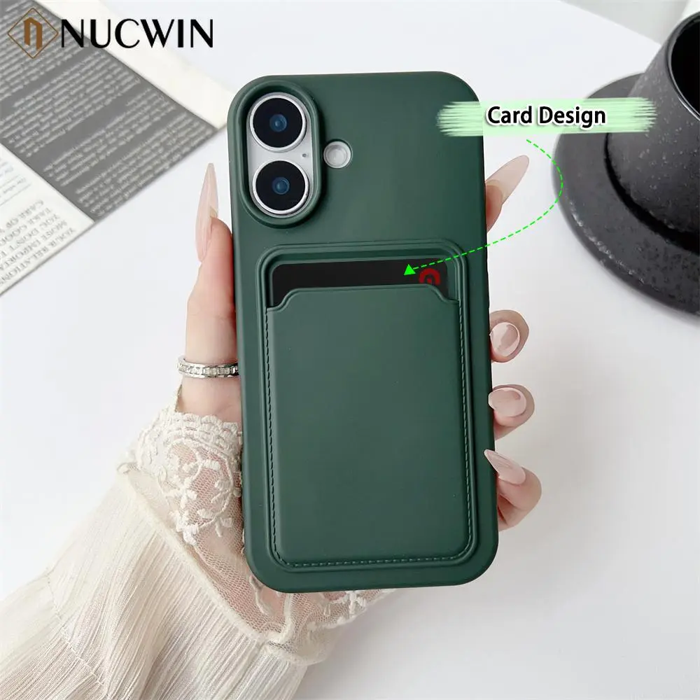 Classic Frosted Solid Colours Card Case For iPhone 17 Pro Max 16 15 14 13 12 11 Pro Max Mini Plus Silicone Drop-proof Soft Cover