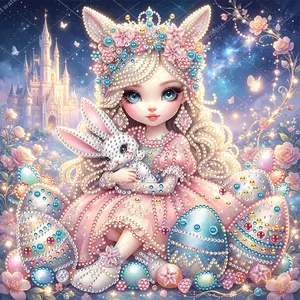 Princess and Rabbit Easter Eggs Design Adult 5D-DIY beginner diamond painting kit for creativity - 1 irregularly shaped crystal diamond painting kit, perfect holiday gift, suitable for decorating wa