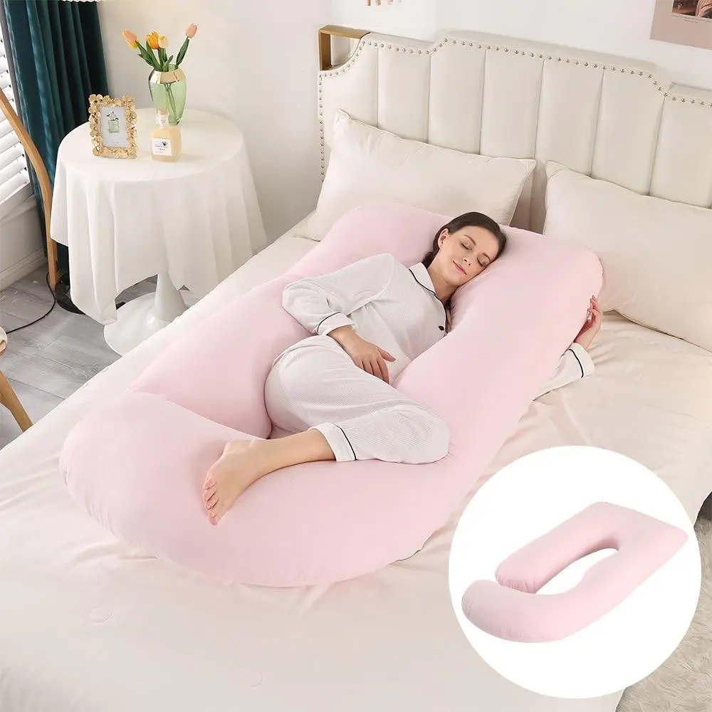 Pink Ultra-Soft Knit Pregnancy Pillow, J/U Shaped Maternity Body Pillow for Side Sleeping – Cooling Sleep Support for Pregnant Women, Light Sleepers & Back Pain Relief | Washable Cover | Baby Shower, Birthday & Mother's Day Gift for Girlfriends & Moms