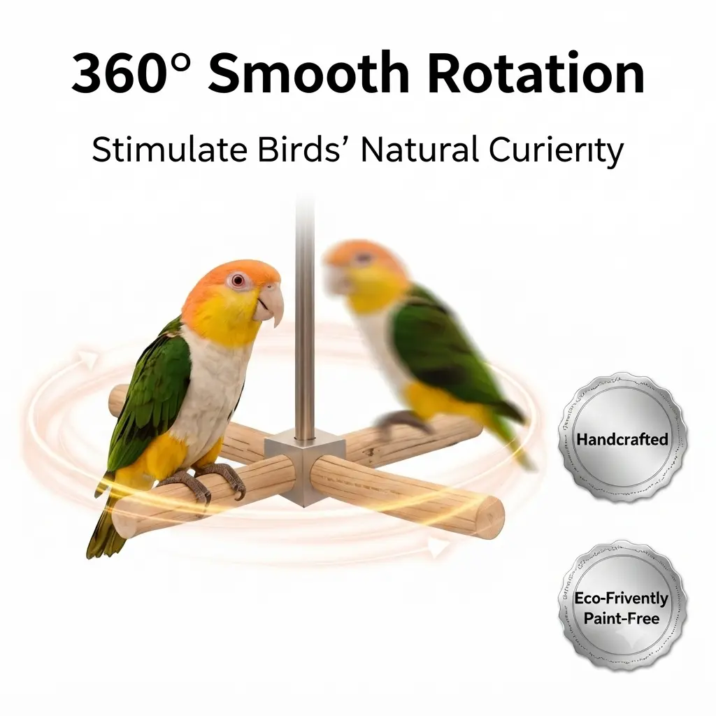 Handcrafted Wild Pear Wood Rotating Perch Stand - 360° Rotation, Eco-Friendly, Non-Toxic, Durable Parrot Accessories for Small-Medium Birds & Social Play