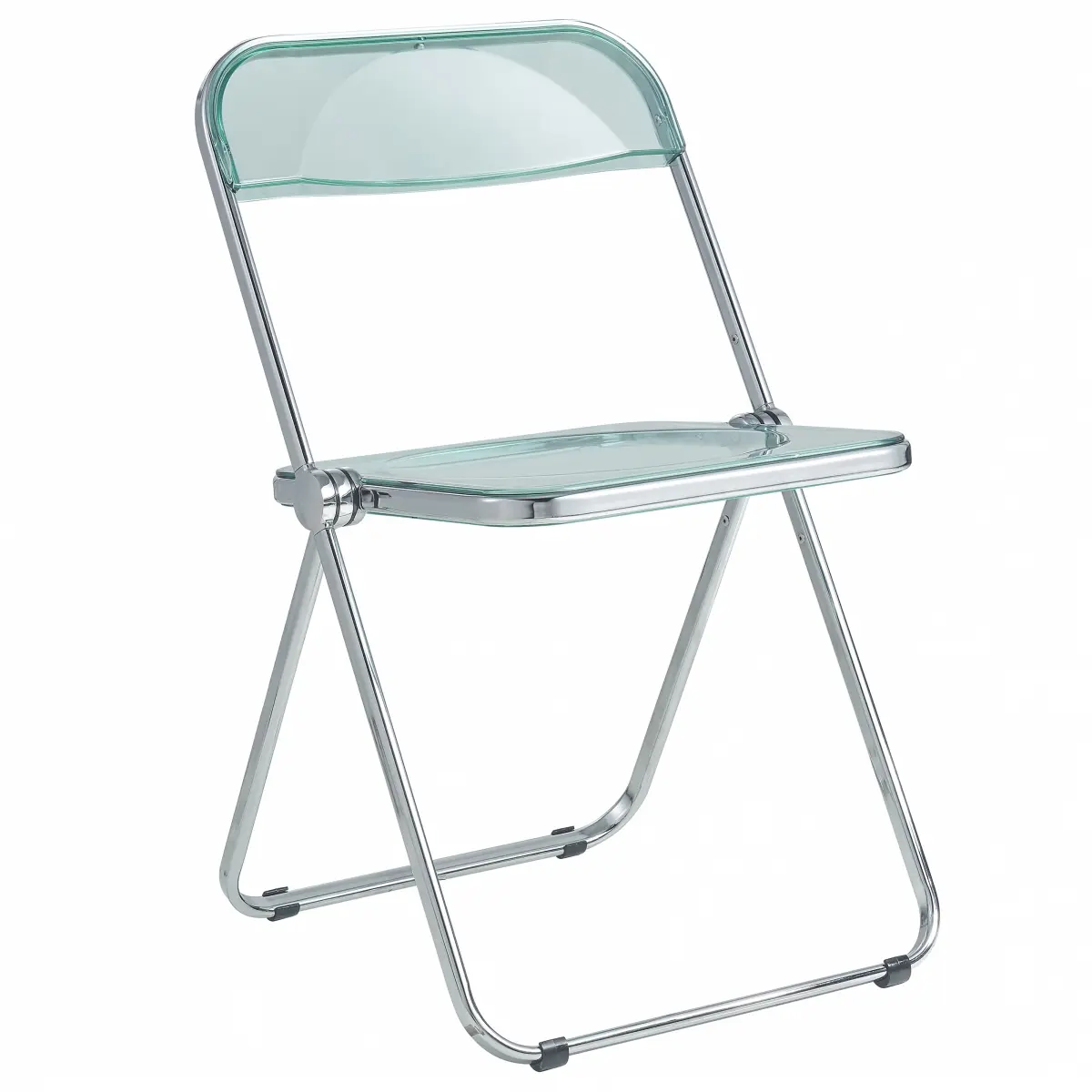 LeisureMod LF19G Lawrence Without Arms Transparent Acrylic Foldable Dining Chair - Chrome Frame, Jade Green, 30x19x18.5", 17.4 lbs, Wipe Clean, Fully Assembled, Ideal for Kitchen Users, Dining Chairs, Armless