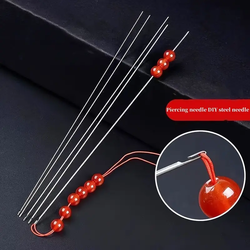 2counts Beaded Needles With Steel Needles, Long And Thin Beaded Leads, Side Threaded Hooks And Beads For DIY Handmade Jewelry Sewing Tool Daily Use Needles