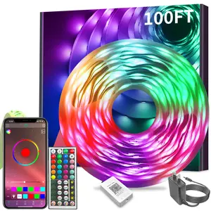 200FT 100FT 50FT RGB LED Strip Lights Music Sync Sounds Reaction Self-adhesive Cuttable 16 Million Colors App Remote Control for Bedroom Home Decor Party Holiday Vibes
