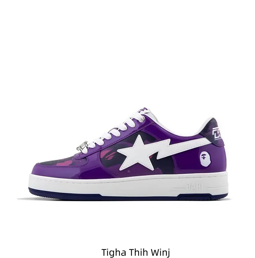 Fashion Glossy Deep Purple Camo Low Top Skate Sneakers Standout White Star Decoration Unisex Cushioned Insole Durable Anti-slip Outsole Street Style Shoes for School Hangouts Fall OOTD Night Urban Outfits