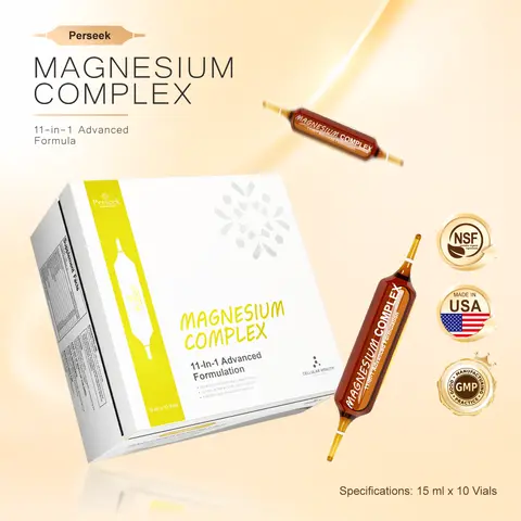 PERSEEK Edible Magnesium Glycinate Liquid Drops Wellness Supplement - 10-Vial Set, 1-Month Supply, 15mL Each, for Adults, Sugar Free, Fast Absorb, Stress Relief, Non-Drowsy, Prop 65 Safe, Sleep Aid