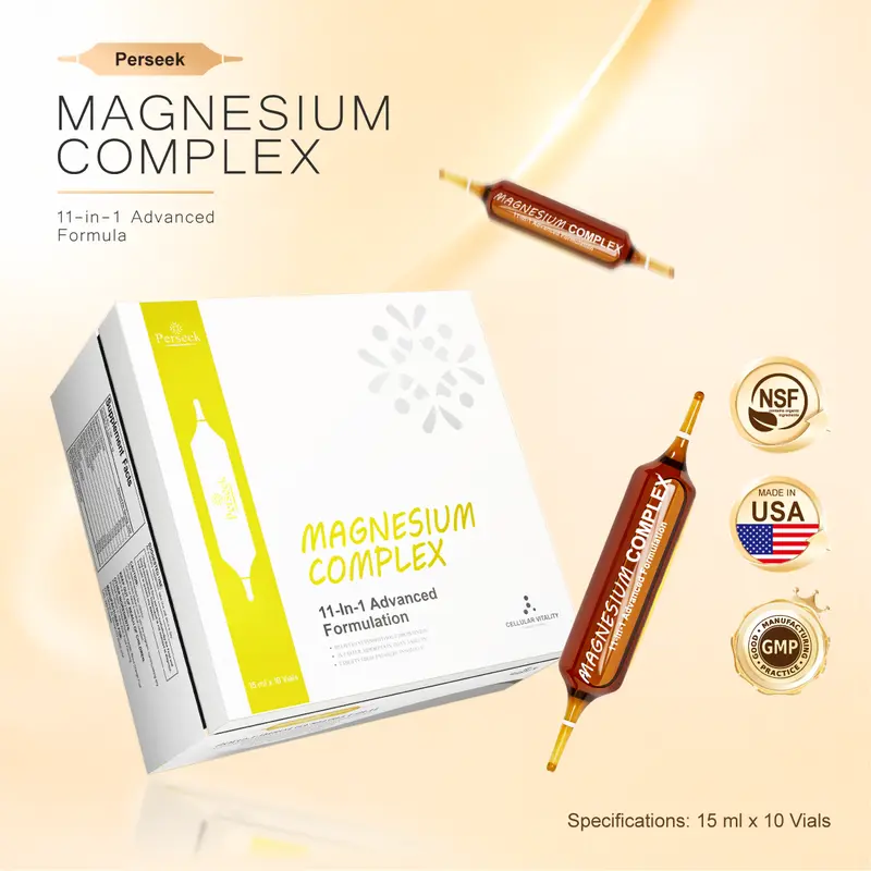 PERSEEK Edible Magnesium Glycinate Liquid Drops Wellness Supplement - 10-Vial Set, 1-Month Supply, 15mL Each, for Adults, Sugar Free, Fast Absorb, Stress Relief, Non-Drowsy, Prop 65 Safe, Sleep Aid
