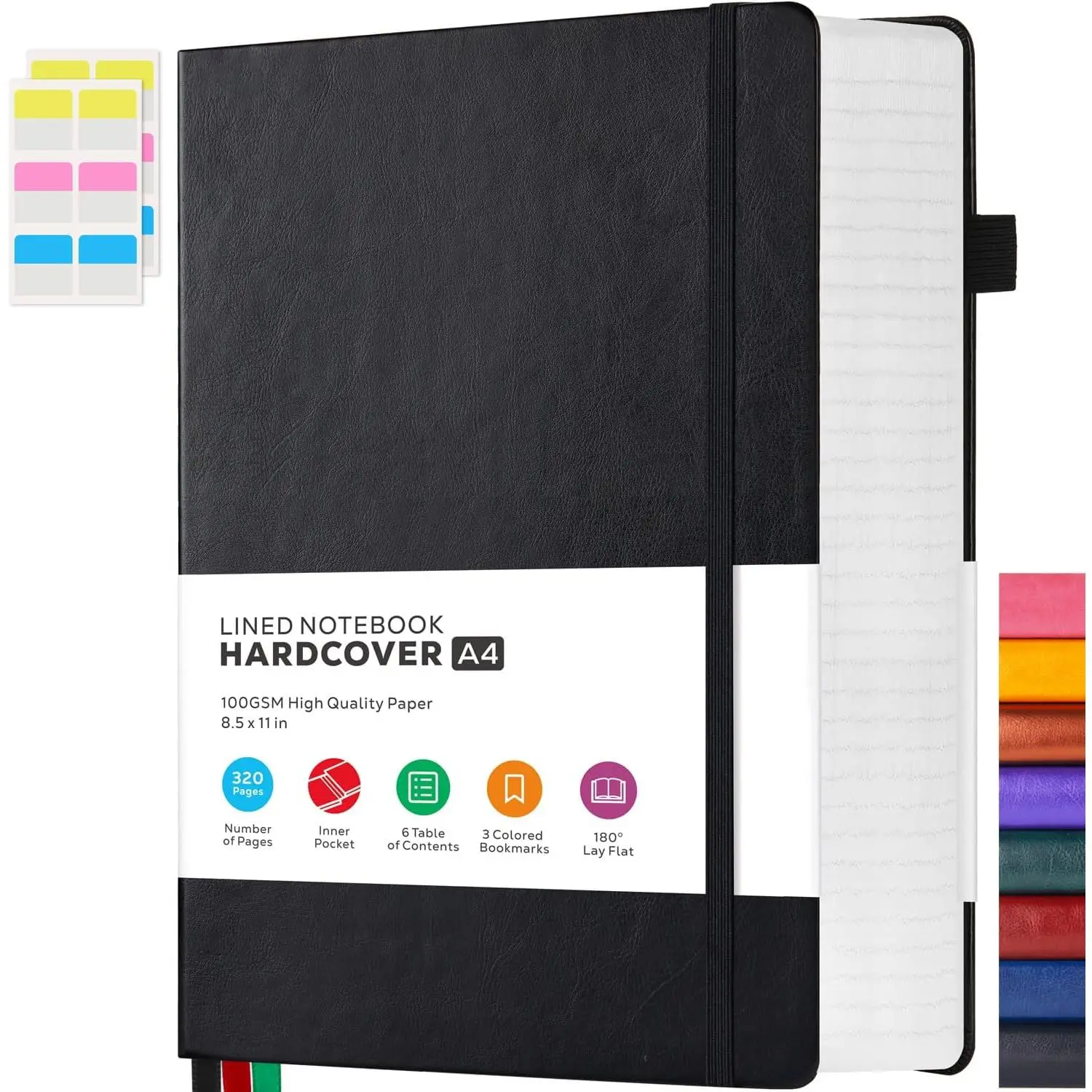 Notebooks College Ruled, A4 (8.5 x 11) Large Notebook Journal with 100GSM Lined Paper, Hardcover Leather Journaling Notebooks for Women & Men, 320 Pages, Big Black Notebook
