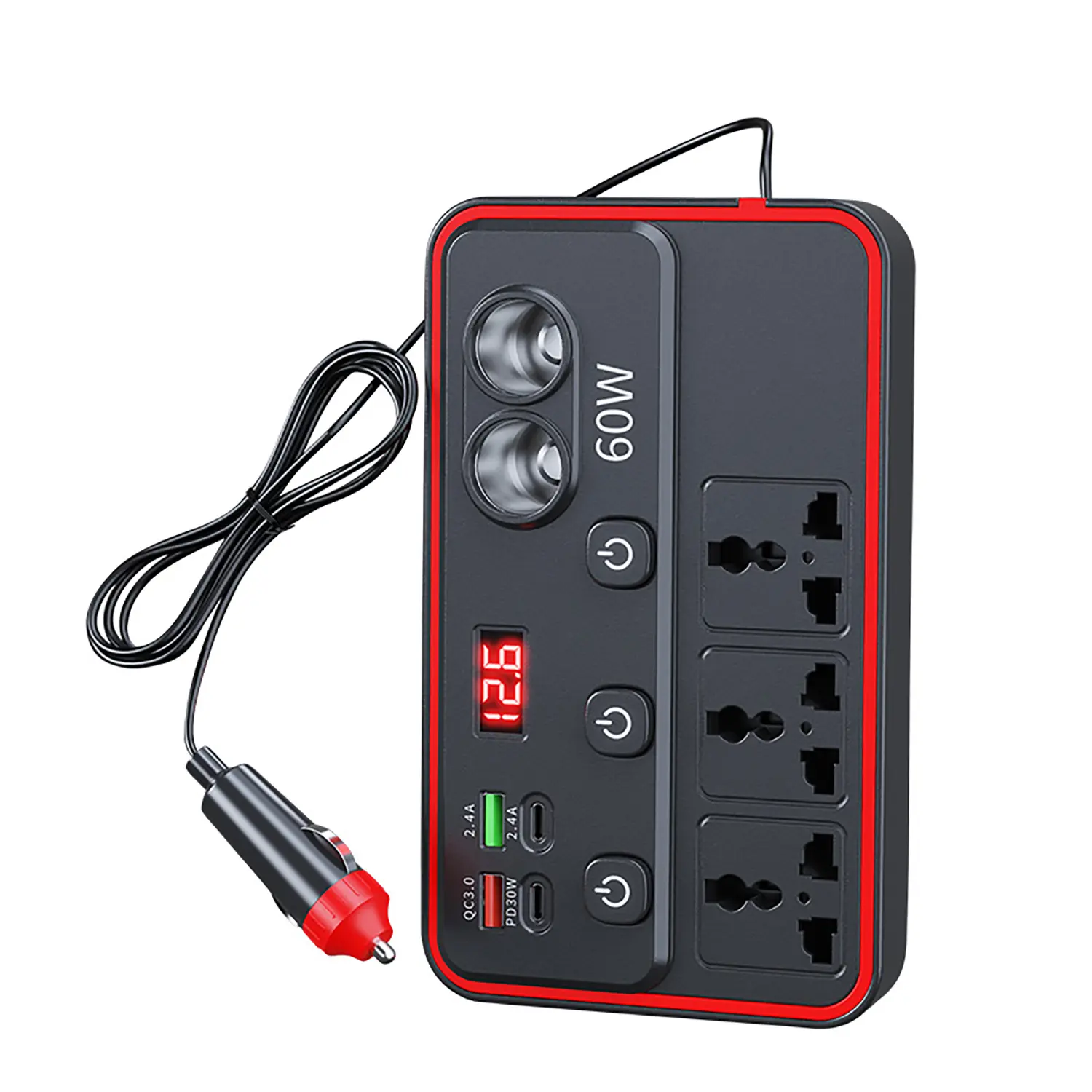 car charger with led display 9 port fast charging adapter dual usb-c car plug for smartphones tablets dash cam universal 12 24v without battery