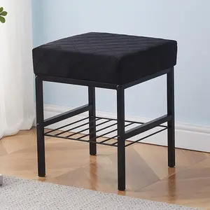 Multifunctional Vanity Stools Velvet Footstool Ottoman Shoe Changing Stool Makeup Stool Footrest Vanity Stool Small Footstool Pouf Ottoman Ottoman Stool for Makeup Room Black