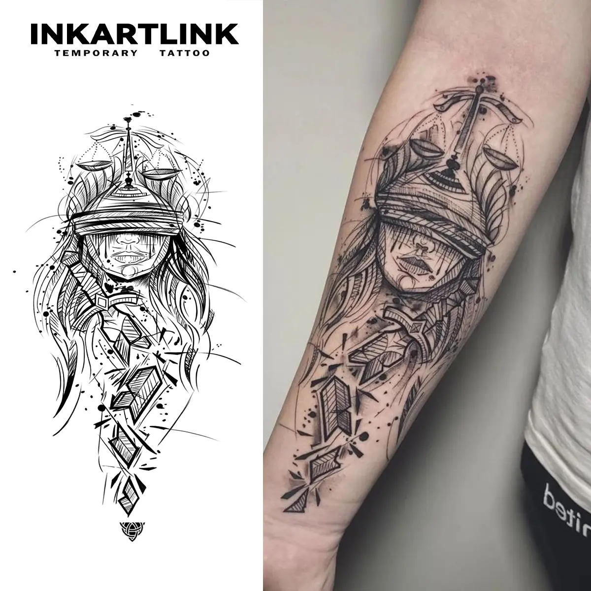 INKARTLINK Peel Off Tattoo, 2 Sheets Scales of Justice Design, Waterproof & Realistic Body Art Lasting 1-2 Weeks for Men & Women, Festival Party Style, Festival Party Style Temporary Tattoos