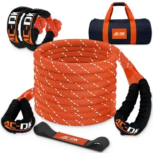 AC-DK Kinetic Recovery Rope (1in x 30ft ‎Yellow) 48000lbs Snatch Strap,Heavy Duty Stretch Nylon Towing Ropes with 2pcs Soft Shackles for Offroad Vehicle,Jeep,SUV,ATV,UTV,Tractor Elastic Ropes Kit Synthetic