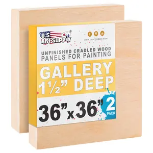 Unfinished Cradled Wood Panels for Painting, 2 Pack of 36x36 inch - Gallery Birch Wooden Canvas Boards 1-1/2" Deep - Mixed-Media Craft, Acrylic, Oil, Encaustic, Paint Pouring