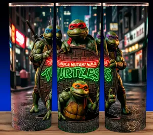 TMNT Ninja Turtles 80s Movie Cup Mug Tumbler 20oz Stainless Steel Tumbler with Slide Closure Lid, Reusable Plastic Straw - Drinkware