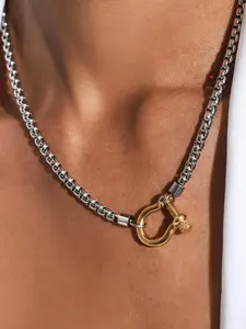 Chain Link Necklace with Carabiner Charm, Stainless Steel Necklace for Women & Men, Fashion Jewelry for Party, Daily Decor, Trendy All-match & Exquisite Jewelry for Birthday Gift, Cuban Link Chain