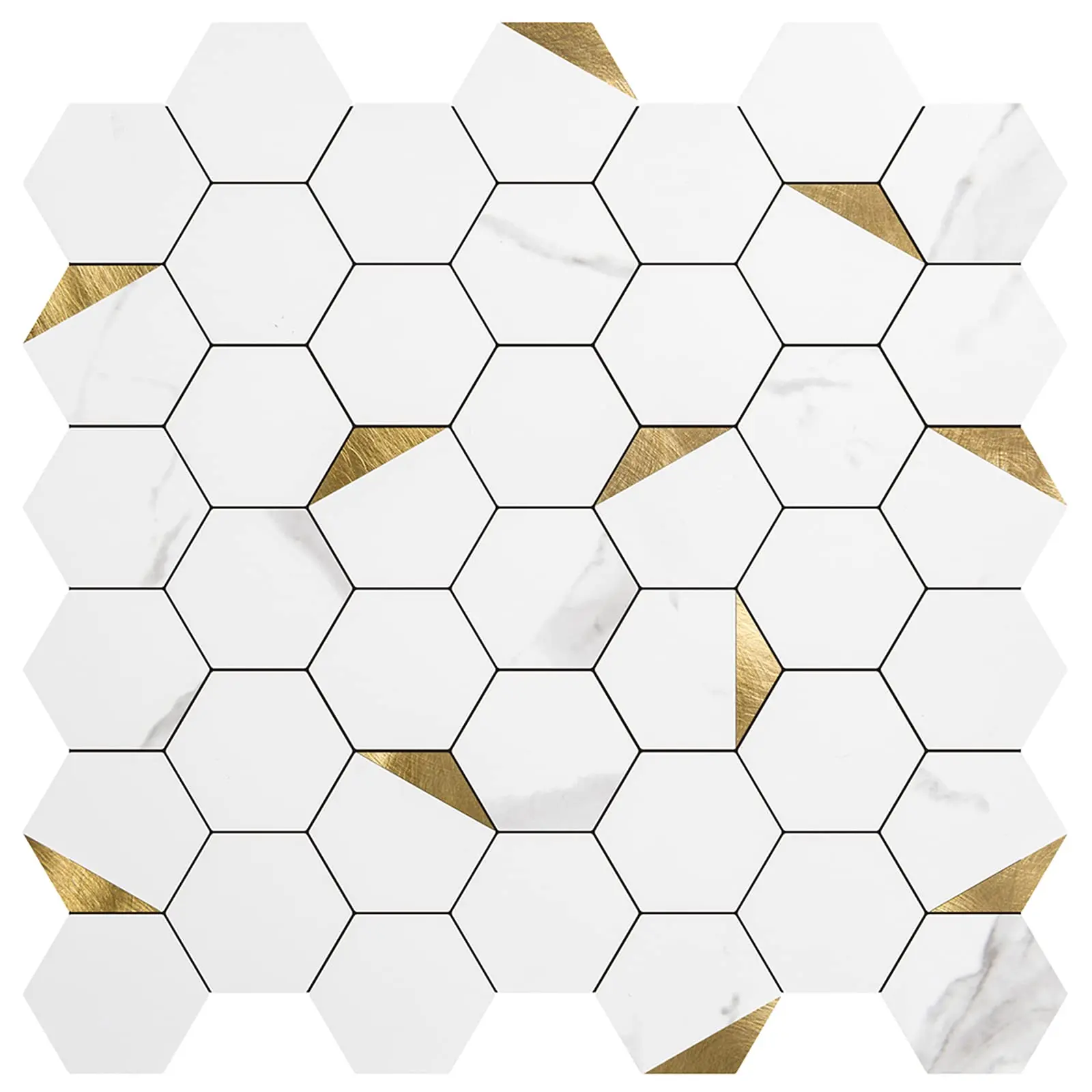 Art3d 10-Pack Geometric Hexagon Mosaic 3D Tile Stickers, Self-Adhesive Durable Waterproof Wall Decor Peel and Stick Wallpaper Designs for Kitchen, Bathroom