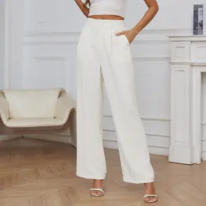 FUNYYZO High Waisted Trendy Wide Leg Work Pants for Women Comfy Elastic Pleated Trousers Elegant Outfits #SummerVibes