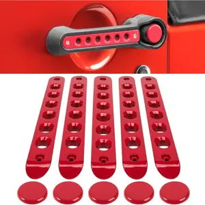 Grab Handle Inserts Cover+Push Button Knobs Cover Trim For Jeep Wrangler JK, JKU, Sahara, Rubicon, Unlimited 2007-2018 Exterior Door Handle Decoration Accessories Aluminum (Red)