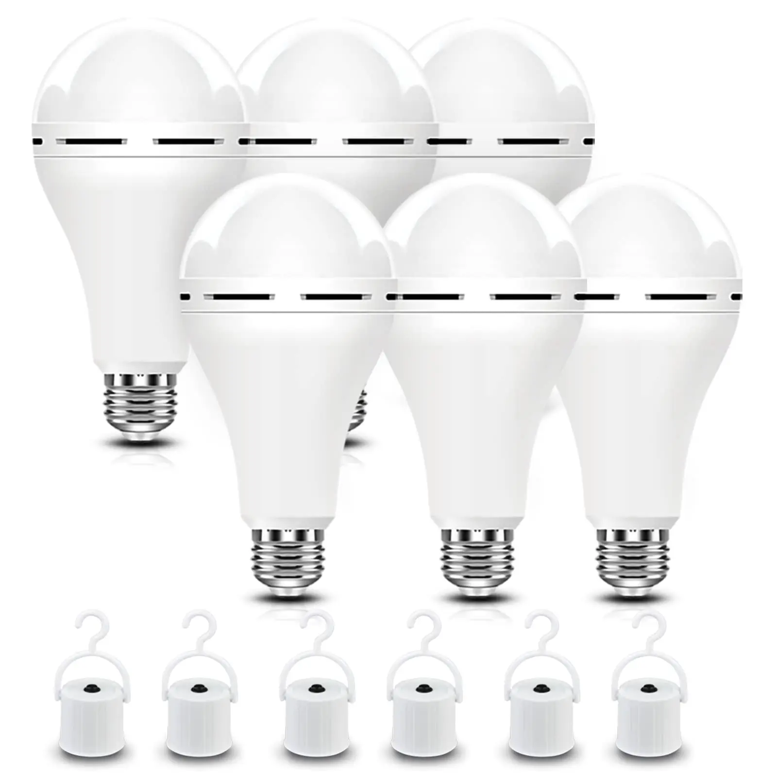 6-Pack Emergency Rechargeable LED Light Bulb, 12W (65W Equivalent), 6500K Daylight, 1200 mAh Battery Backup, E27/E26 Base for Home Power Failure (Office Equipment Part), Emergency Light Bulb Ledlight outdoorfun